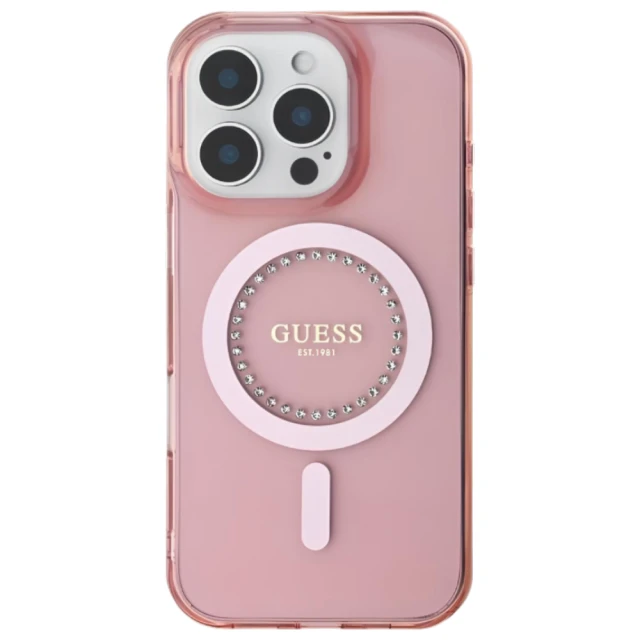 Чохол Guess IML Rhinestones для iPhone 16 Pro Max Pink with MagSafe (GUHMP16XPFTDTEP)