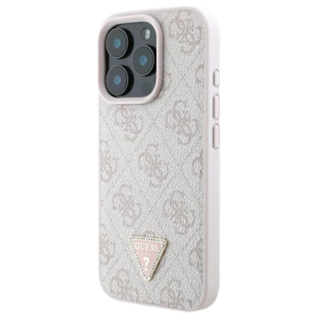 Чохол Guess Leather 4G Triangle Strass для iPhone 16 Pro Max Pink (GUHCP16XP4TDPP)