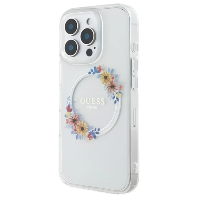 Чохол Guess IML Flowers Wreath для iPhone 16 Pro Transparent with MagSafe (GUHMP16LHFWFCT)