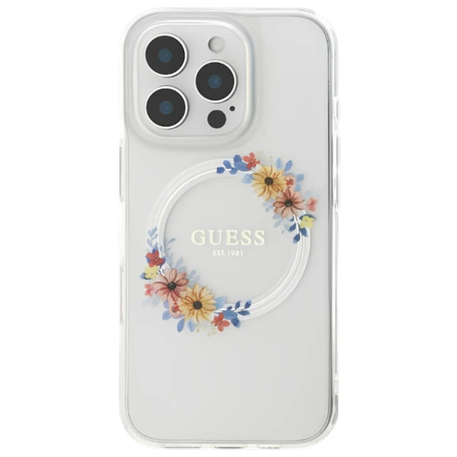 Чохол Guess IML Flowers Wreath для iPhone 16 Pro Transparent with MagSafe (GUHMP16LHFWFCT)