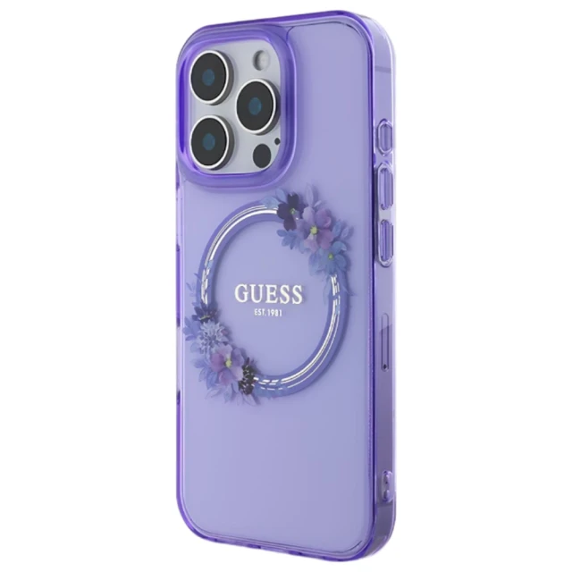 Чохол Guess IML Flowers Wreath для iPhone 16 Pro Purple with MagSafe (GUHMP16LHFWFCU)