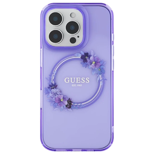 Чохол Guess IML Flowers Wreath для iPhone 16 Pro Purple with MagSafe (GUHMP16LHFWFCU)