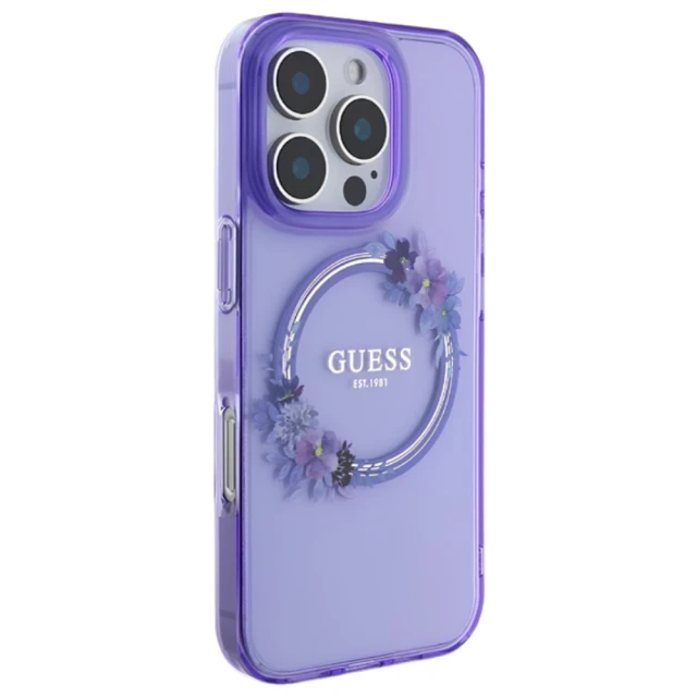 Чохол Guess IML Flowers Wreath для iPhone 16 Pro Purple with MagSafe (GUHMP16LHFWFCU)
