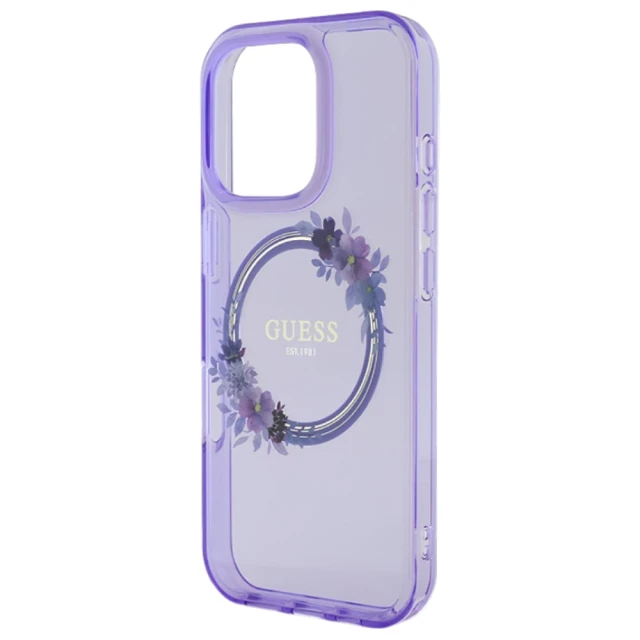 Чохол Guess IML Flowers Wreath для iPhone 16 Pro Purple with MagSafe (GUHMP16LHFWFCU)
