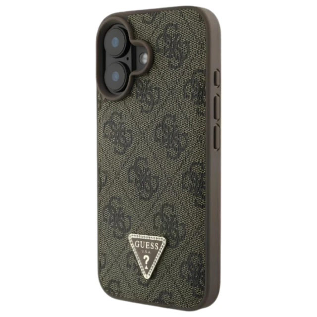 Чохол Guess Leather 4G Triangle Strass для iPhone 16 Brown (GUHCP16SP4TDPW)