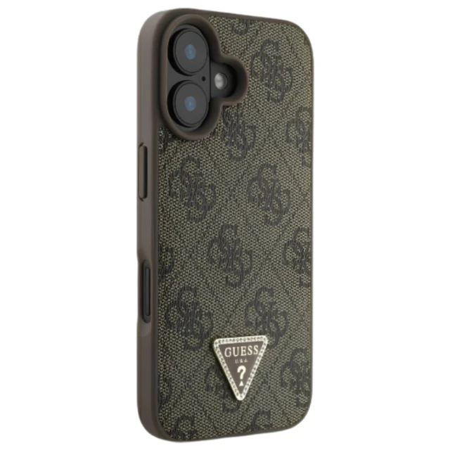 Чохол Guess Leather 4G Triangle Strass для iPhone 16 Brown (GUHCP16SP4TDPW)