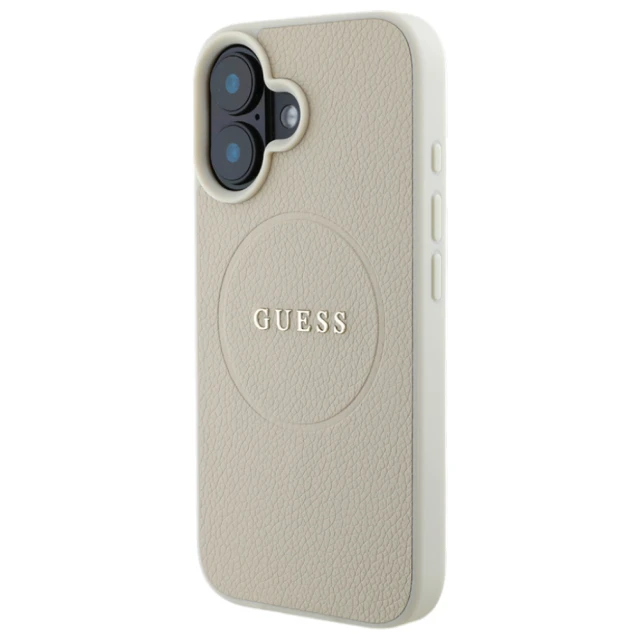 Чохол Guess Grained Gold Ring для iPhone 16 Beige with MagSafe (GUHMP16SPGHSMME)