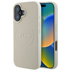 Чохол Guess Grained Gold Ring для iPhone 16 Beige with MagSafe (GUHMP16SPGHSMME)
