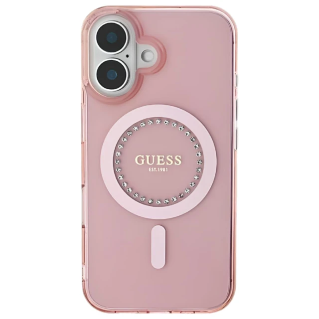 Чохол Guess IML Rhinestones для iPhone 16 Pink with MagSafe (GUHMP16SPFTDTEP)