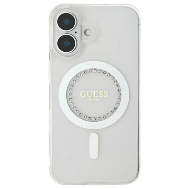 Чохол Guess IML Rhinestones для iPhone 16 White with MagSafe (GUHMP16SPFTDTEH)