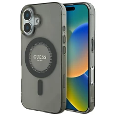 Чохол Guess IML Rhinestones для iPhone 16 Plus Black with MagSafe (GUHMP16MPFTDTEK)