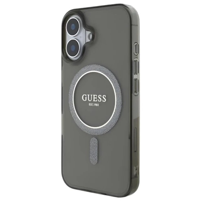 Чохол Guess IML Glitter Circle для iPhone 16 Black with MagSafe (GUHMP16SHFGEREK)
