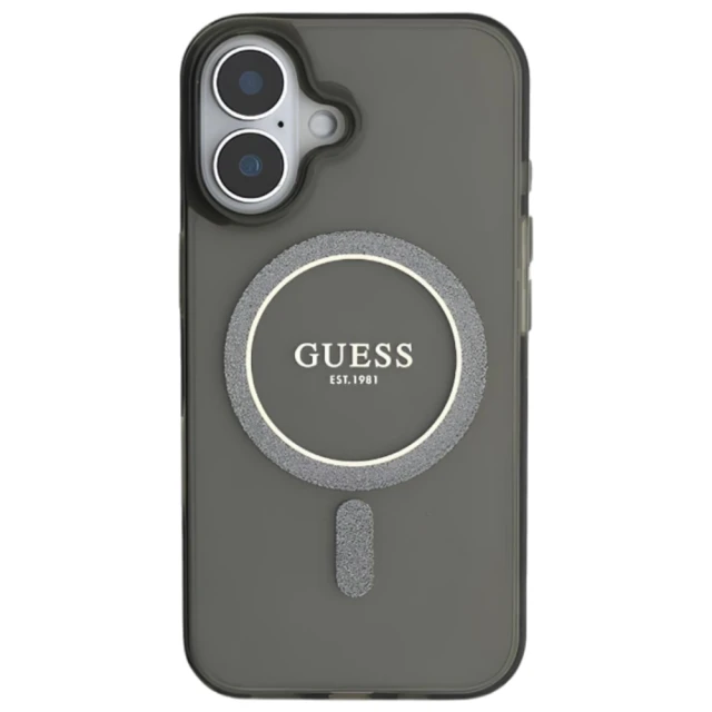 Чохол Guess IML Glitter Circle для iPhone 16 Black with MagSafe (GUHMP16SHFGEREK)