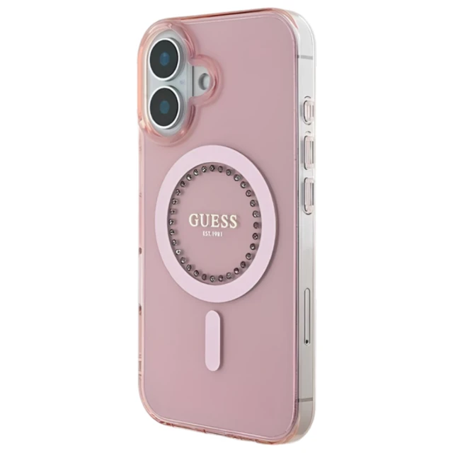 Чохол Guess IML Rhinestones для iPhone 16 Plus Pink with MagSafe (GUHMP16MPFTDTEP)