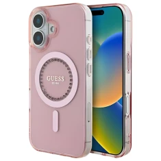 Чохол Guess IML Rhinestones для iPhone 16 Plus Pink with MagSafe (GUHMP16MPFTDTEP)