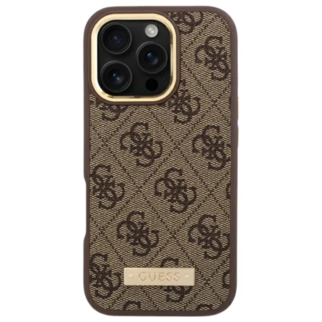 Чохол Guess 4G Logo Plate для iPhone 16 Pro Max Brown with MagSafe (GUHMP16XU4GPRW)