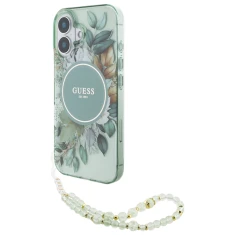 Чохол Guess IML Flowers with Pearl Strap для iPhone 16 Plus Green with MagSafe (GUHMP16MHFWBRCESN)