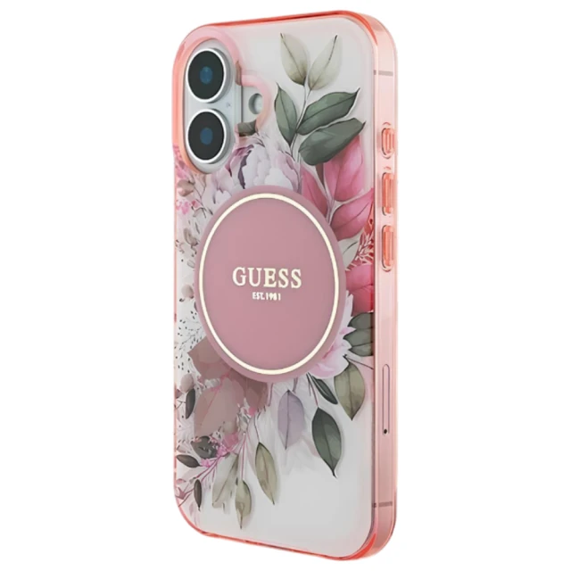 Чохол Guess IML Flower & Tonal Circle для iPhone 16 Plus Pink with MagSafe (GUHMP16MHFWBDCEP)
