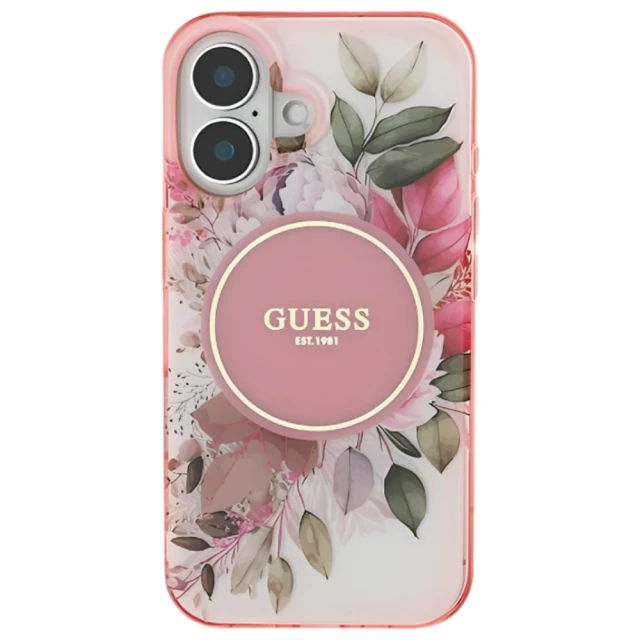 Чохол Guess IML Flower & Tonal Circle для iPhone 16 Plus Pink with MagSafe (GUHMP16MHFWBDCEP)