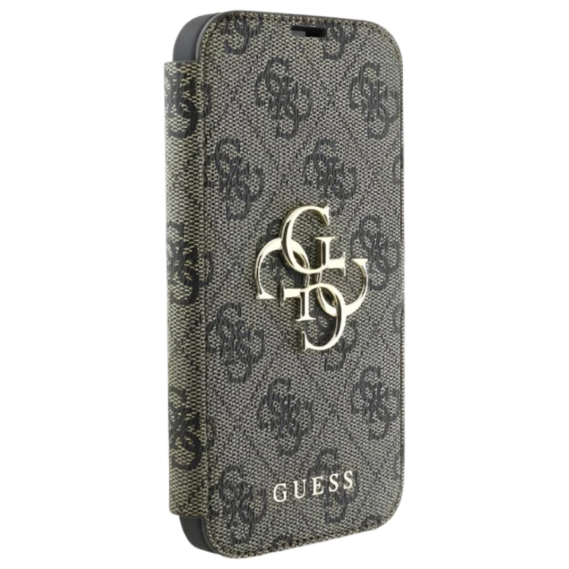 Чохол-книжка Guess 4G Big Metal Logo для iPhone 16 Brown (GUBKP16S4GMGBR)