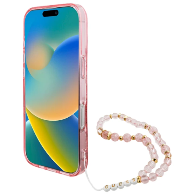 Чохол Guess IML Flowers with Pearl Strap для iPhone 16 Pro Pink with MagSafe (GUHMP16LHFWBRCESP)