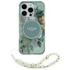 Чохол Guess IML Flowers with Pearl Strap для iPhone 16 Pro Max Green with MagSafe (GUHMP16XHFWBRCESN)