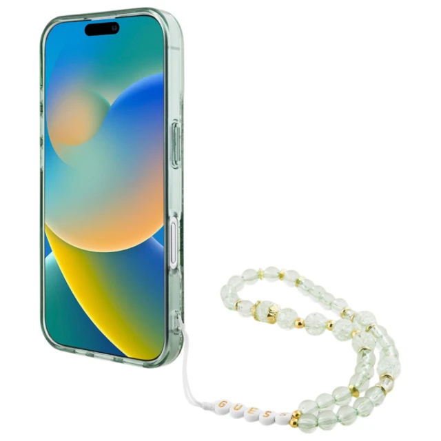 Чохол Guess IML Flowers with Pearl Strap для iPhone 16 Pro Max Green with MagSafe (GUHMP16XHFWBRCESN)