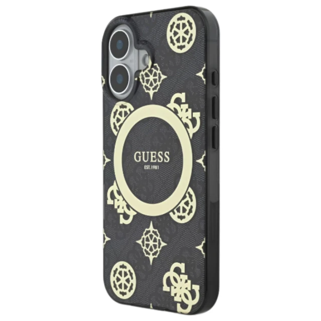 Чохол Guess IML Peony On 4G Background для iPhone 16 Black with MagSafe (GUHMP16SH4PYEEK)