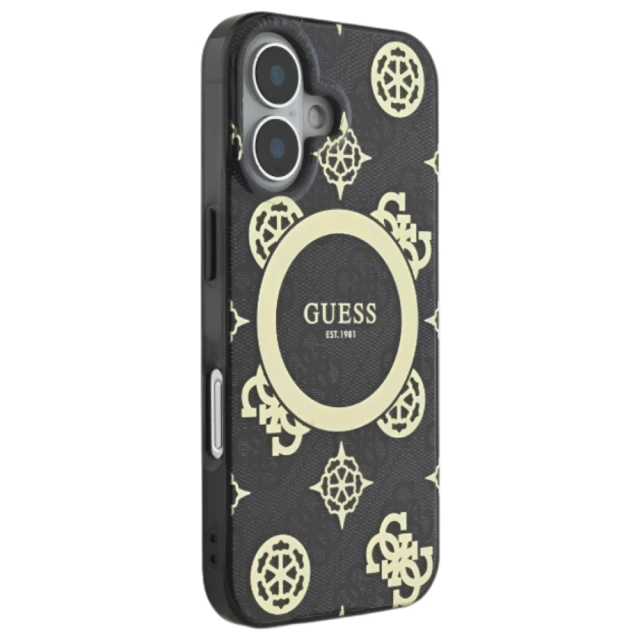 Чохол Guess IML Peony On 4G Background для iPhone 16 Black with MagSafe (GUHMP16SH4PYEEK)