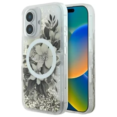 Чохол Guess Liquid Glitter Flower для iPhone 16 Beige with MagSafe (GUHMP16SLFMWTE)