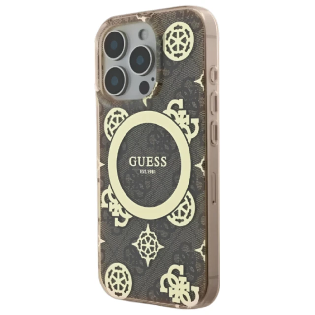 Чохол Guess IML Peony On 4G Background для iPhone 16 Pro Brown with MagSafe (GUHMP16LH4PYEEW)