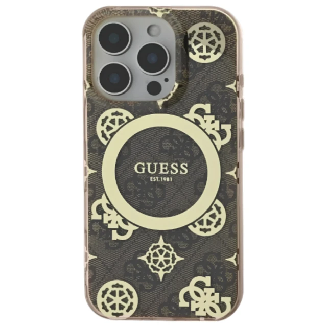 Чохол Guess IML Peony On 4G Background для iPhone 16 Pro Brown with MagSafe (GUHMP16LH4PYEEW)