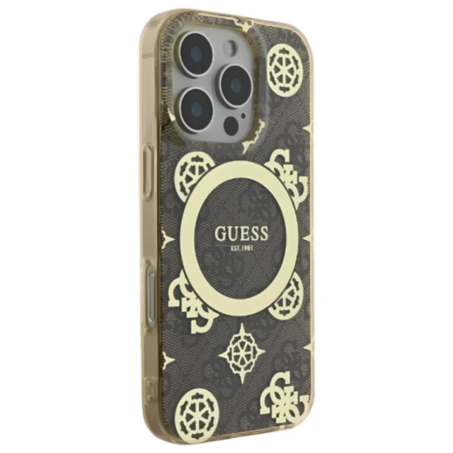 Чохол Guess IML Peony On 4G Background для iPhone 16 Pro Brown with MagSafe (GUHMP16LH4PYEEW)