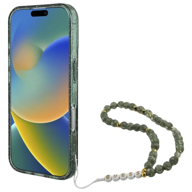Чохол Guess IML Glitter with Pearl Strap для iPhone 16 Green with MagSafe (GUHMP16SHGCRELSA)