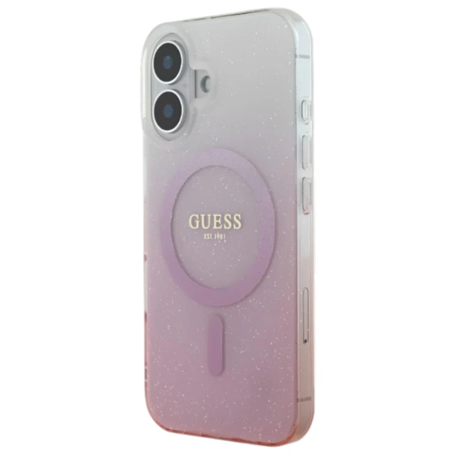 Чохол Guess IML Glitter Gradient для iPhone 16 Pink with MagSafe (GUHMP16SHGRCELP)