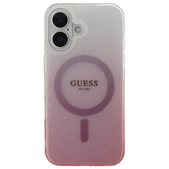 Чохол Guess IML Glitter Gradient для iPhone 16 Pink with MagSafe (GUHMP16SHGRCELP)