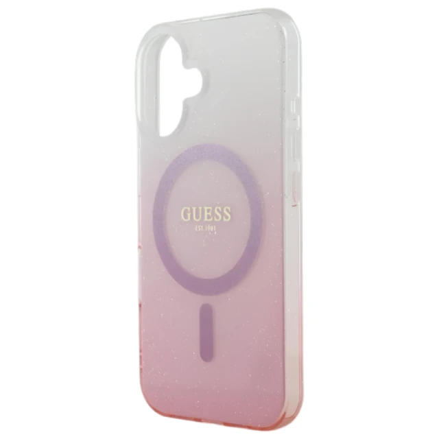 Чохол Guess IML Glitter Gradient для iPhone 16 Pink with MagSafe (GUHMP16SHGRCELP)