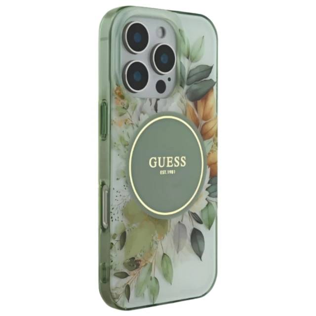 Чохол Guess IML Flower & Tonal Circle для iPhone 16 Pro Green with MagSafe (GUHMP16LHFWBDCEN)