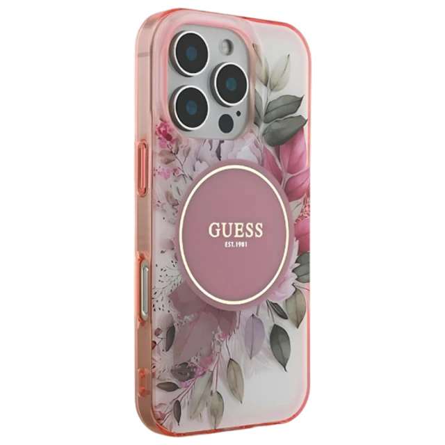 Чохол Guess IML Flower & Tonal Circle для iPhone 16 Pro Max Pink with MagSafe (GUHMP16XHFWBDCEP)