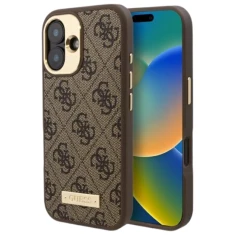 Чохол Guess 4G Logo Plate для iPhone 16 Plus Brown with MagSafe (GUHMP16MU4GPRW)