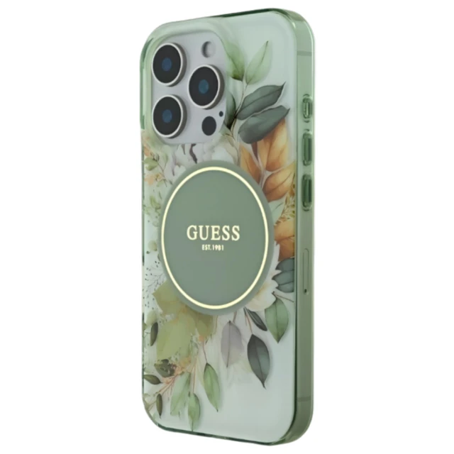 Чохол Guess IML Flower & Tonal Circle для iPhone 16 Pro Max Green with MagSafe (GUHMP16XHFWBDCEN)