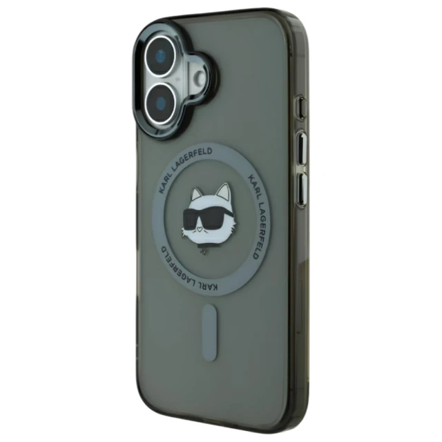 Чохол Karl Lagerfeld IML Metal Choupette Head для iPhone 16 Transparent/Black with MagSafe (KLHMP16SHLSCHK)