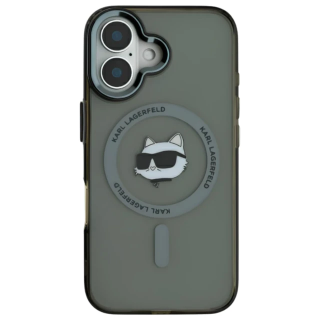 Чохол Karl Lagerfeld IML Metal Choupette Head для iPhone 16 Transparent/Black with MagSafe (KLHMP16SHLSCHK)