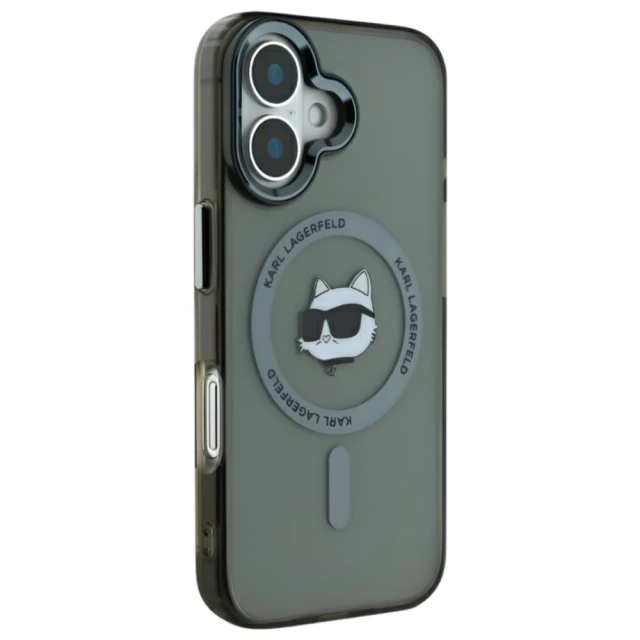 Чохол Karl Lagerfeld IML Metal Choupette Head для iPhone 16 Transparent/Black with MagSafe (KLHMP16SHLSCHK)