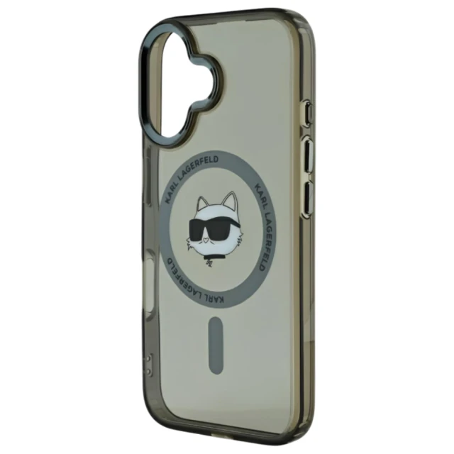 Чохол Karl Lagerfeld IML Metal Choupette Head для iPhone 16 Transparent/Black with MagSafe (KLHMP16SHLSCHK)