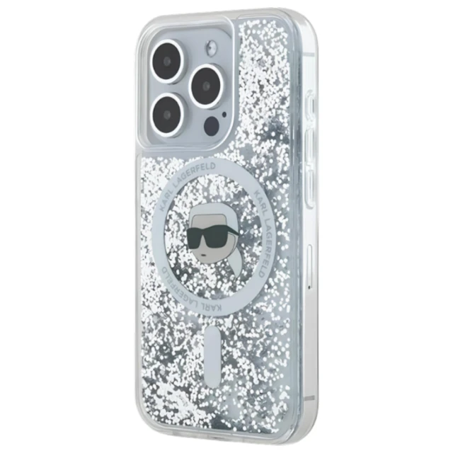 Чохол Karl Lagerfeld Liquid Glitter Karl Head для iPhone 16 Pro Transparent with MagSafe (KLHMP16LLGKISGH)