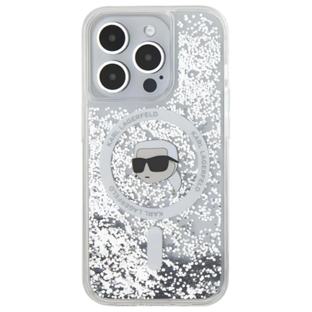 Чохол Karl Lagerfeld Liquid Glitter Karl Head для iPhone 16 Pro Transparent with MagSafe (KLHMP16LLGKISGH)