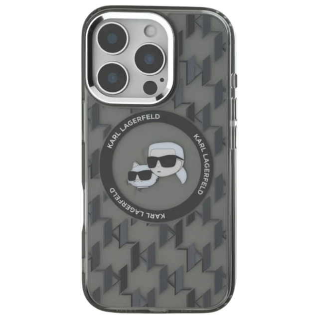 Чохол Karl Lagerfeld IML Monogram Karl & Choupette Head для iPhone 16 Pro Black with MagSafe (KLHMP16LHMCKMHK)