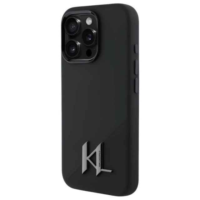 Чохол Karl Lagerfeld Silicone Shadow Metal Initial для iPhone 16 Pro Black with MagSafe (KLHMP16LSCMKMPCK)