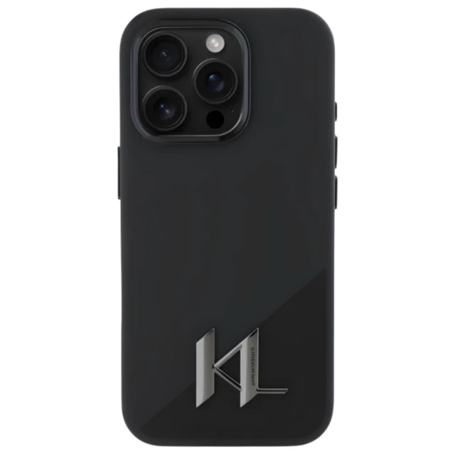 Чохол Karl Lagerfeld Silicone Shadow Metal Initial для iPhone 16 Pro Black with MagSafe (KLHMP16LSCMKMPCK)
